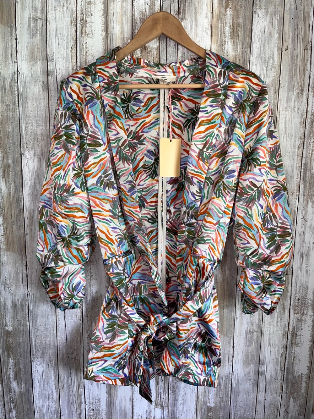 NWT Entro Executive Diva Multicolor Leaf Print Belted Blazer M